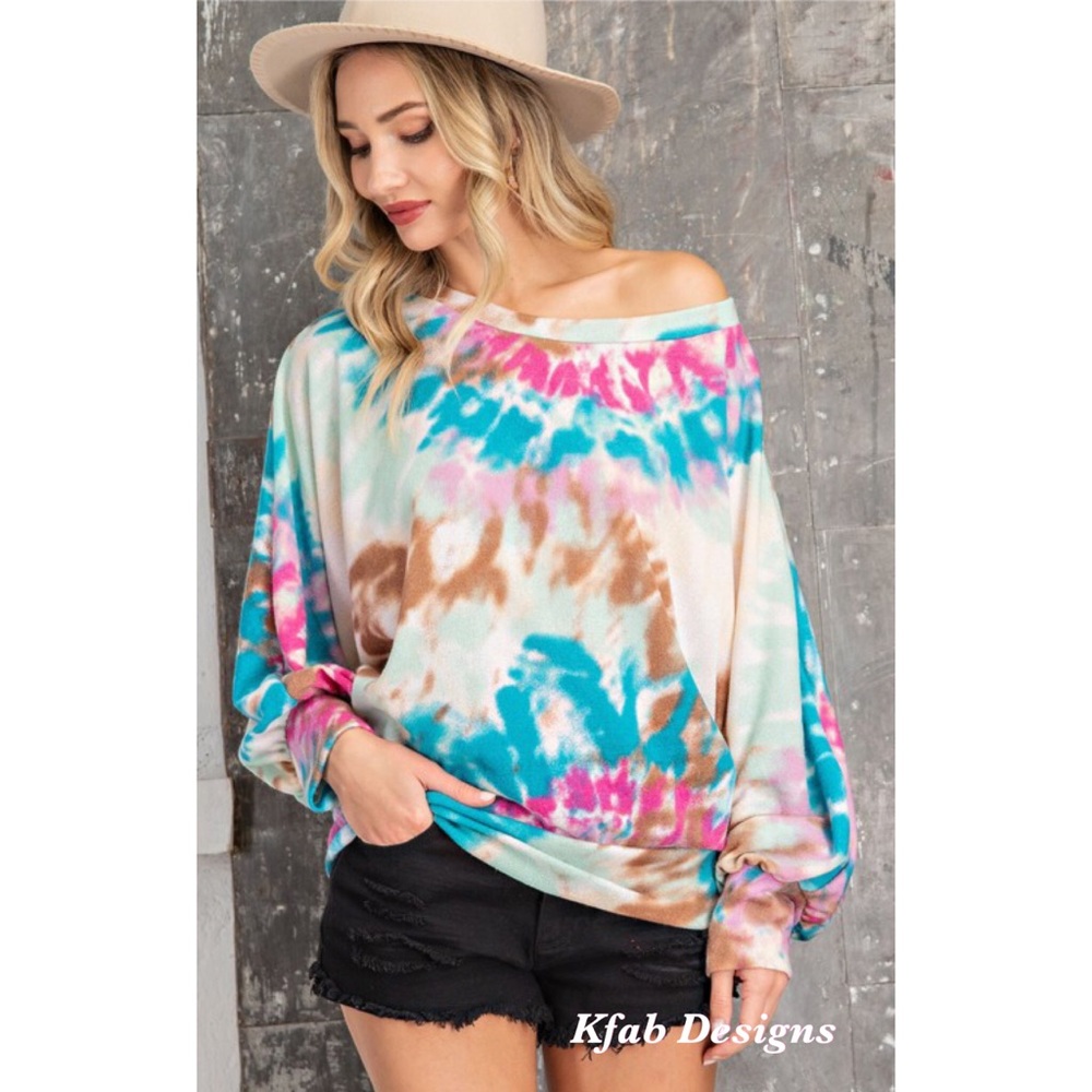 ❤️LAST! SOFT KNIT BLUEBIRD TIE DYE DOLMAN TOP! - Picture 4 of 6